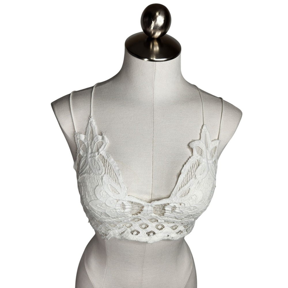 Free People FP One Bralette Women Small White Lace Crochet Strappy Boho FLAW